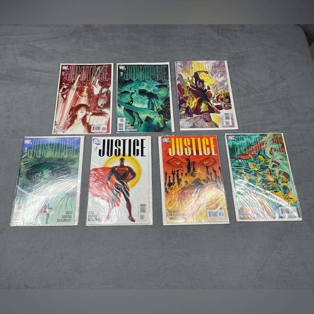 DC Justice Comic Book Set with Red, Green, and Orange Covers